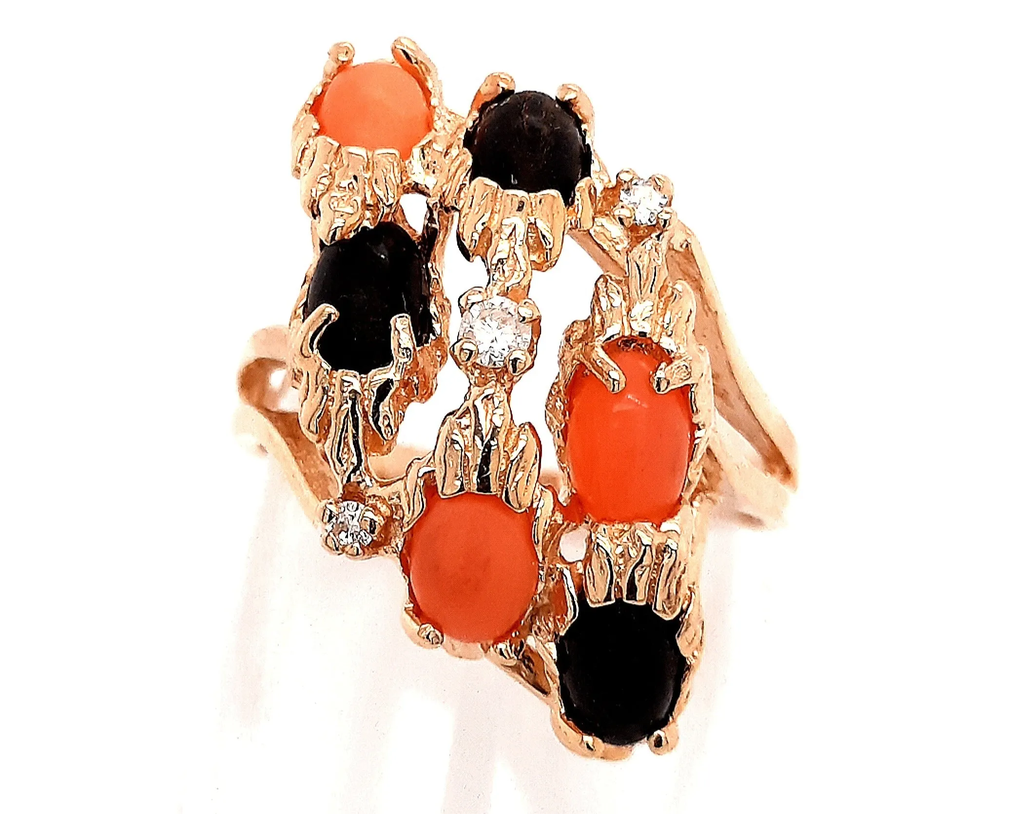 Coral & Diamond 14ct Yellow Gold Dress Ring