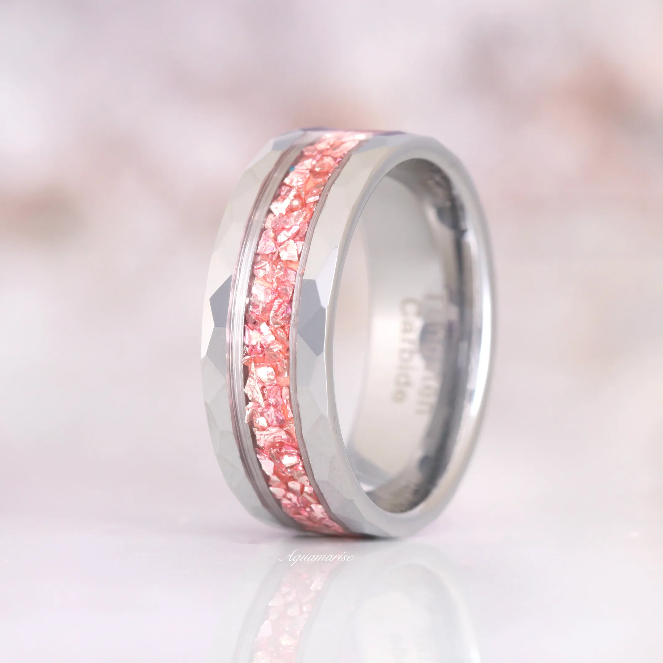 Crushed Morganite Wedding Band- 8MM Tungsten