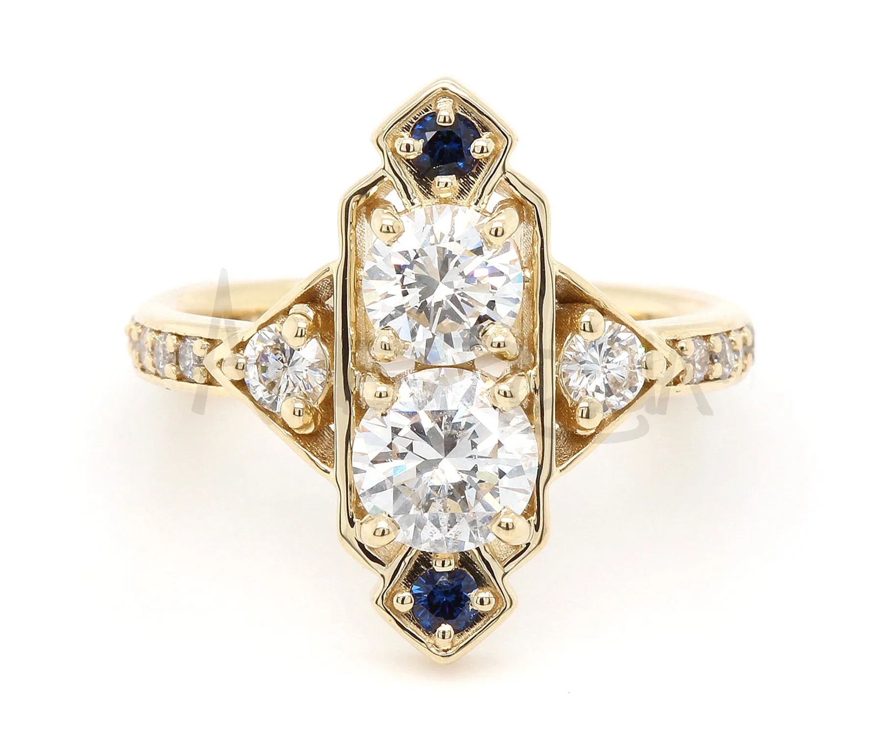Custom Art Deco Diamond Sapphire Wedding Ring
