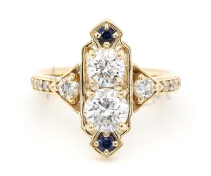 Custom Art Deco Diamond Sapphire Wedding Ring