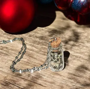 Dalmation Jasper Gemstone Bottle Necklace, 20 or 24 inch, Silver/Gold