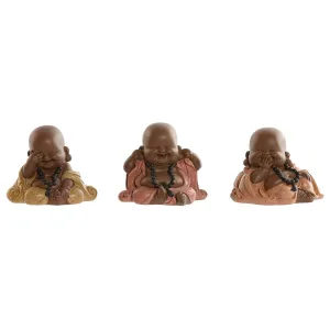Decorative Figure Home ESPRIT Orange Coral Lime Resin Buddha Oriental 10 x 7,5 x 8,5 cm (3 Units)