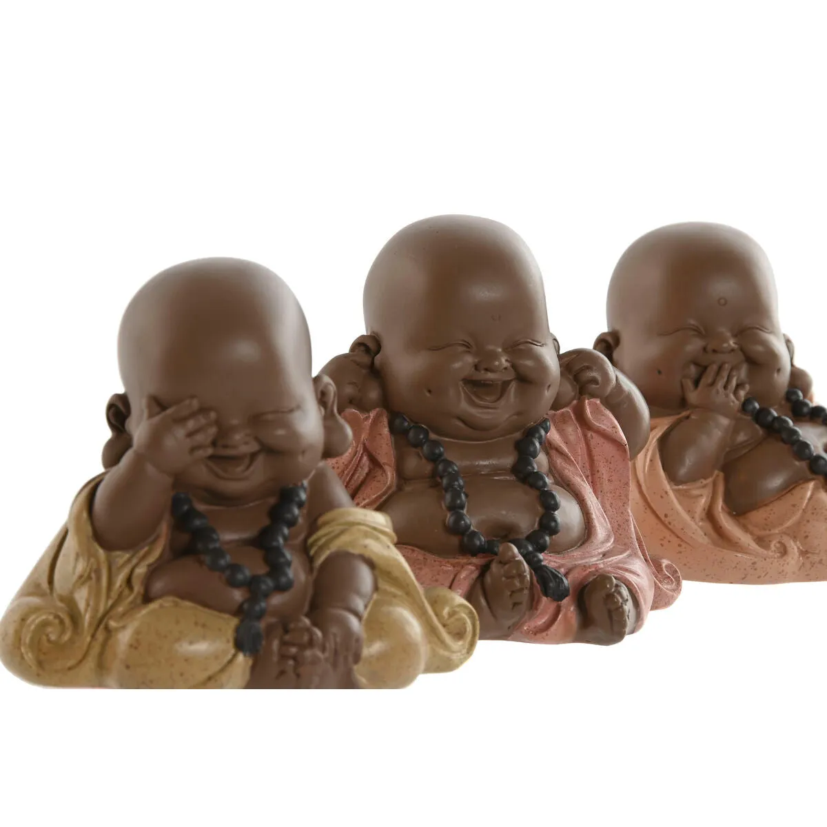 Decorative Figure Home ESPRIT Orange Coral Lime Resin Buddha Oriental 10 x 7,5 x 8,5 cm (3 Units)