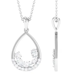 Designer Moissanite Teardrop Pendant Necklace in Silver