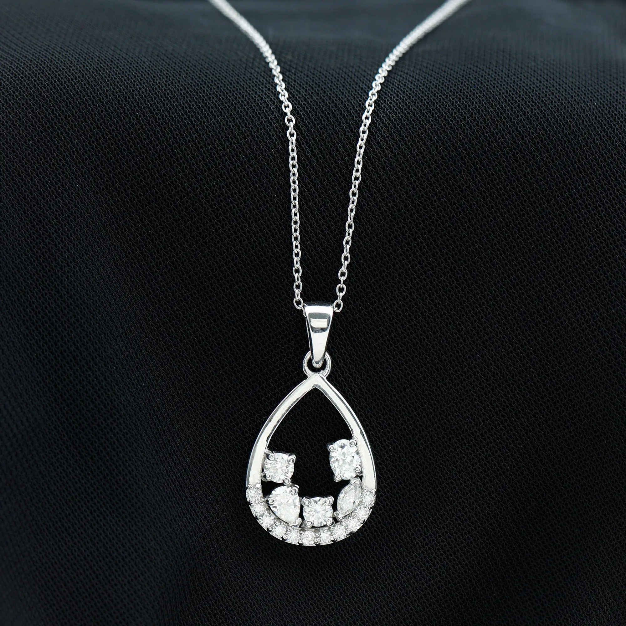 Designer Moissanite Teardrop Pendant Necklace in Silver