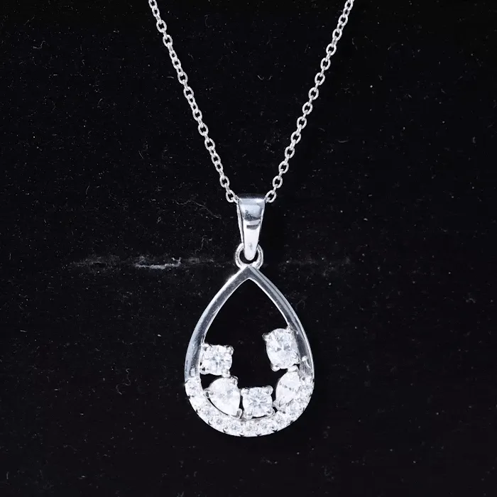 Designer Moissanite Teardrop Pendant Necklace in Silver