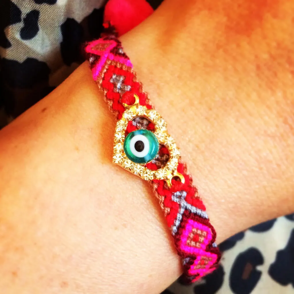 Diamante Heart Charm Friendship Bracelet