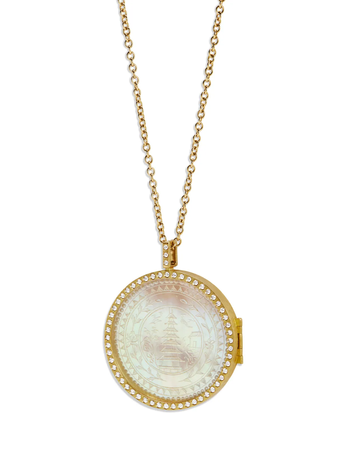 Diamond & Pearl Yellow Gold Love Locket Necklace