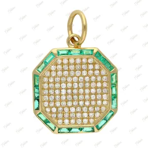 Diamond Baguette Cut Emerald Octagon Pendant 15mm