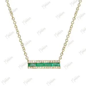 Diamond Baguette Emerald Bar Necklace