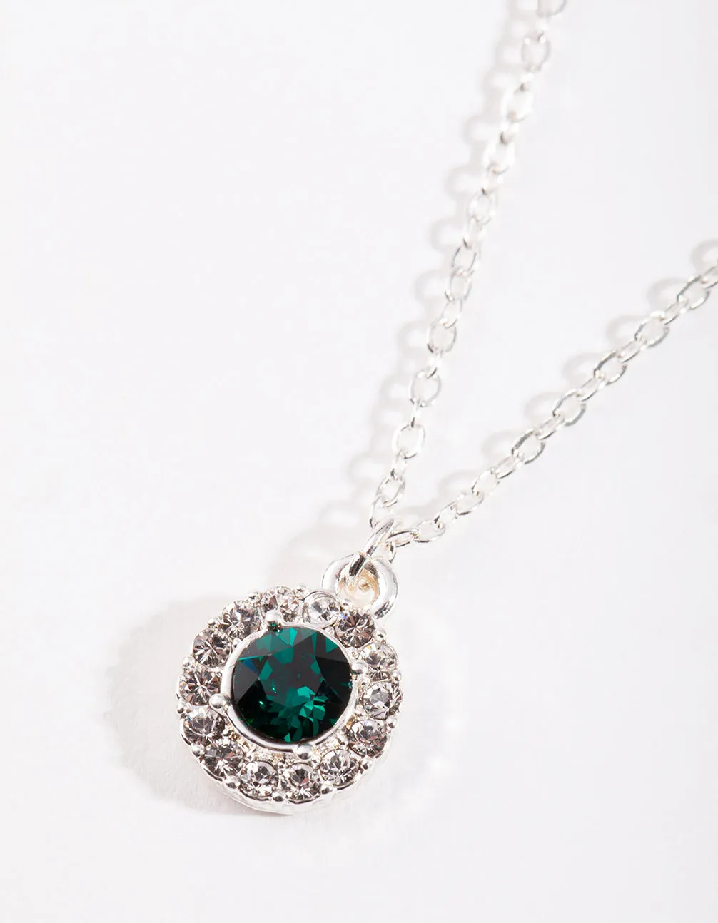 Diamond Simulant Silver Emerald Halo Necklace