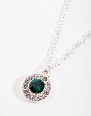 Diamond Simulant Silver Emerald Halo Necklace