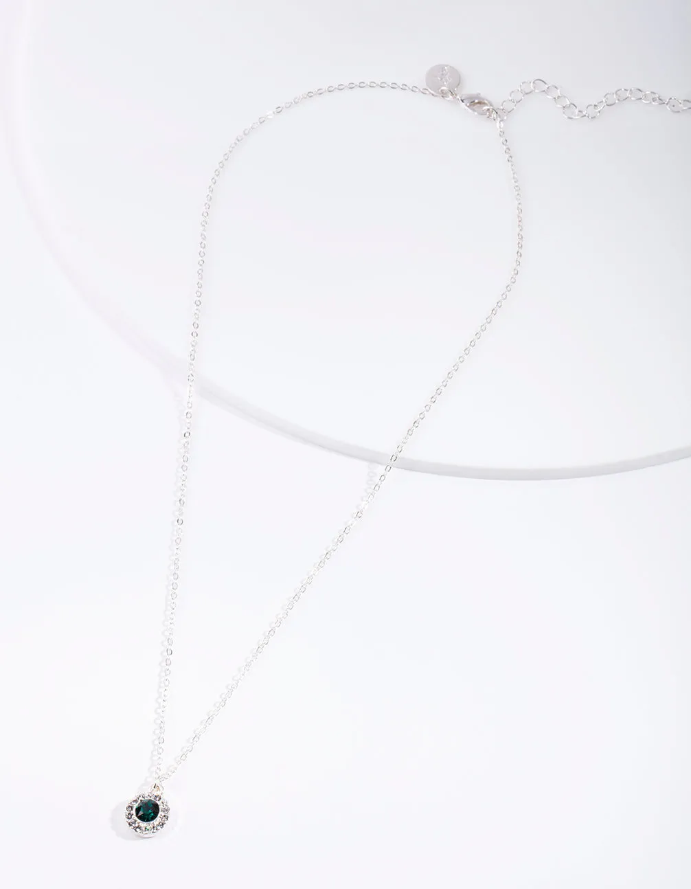 Diamond Simulant Silver Emerald Halo Necklace