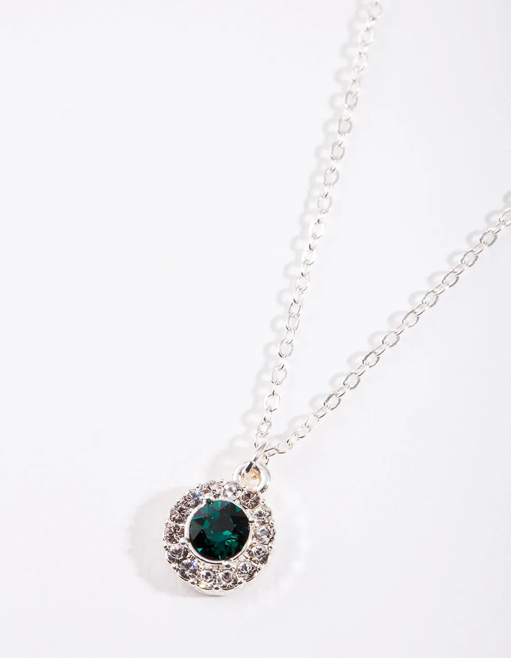 Diamond Simulant Silver Emerald Halo Necklace