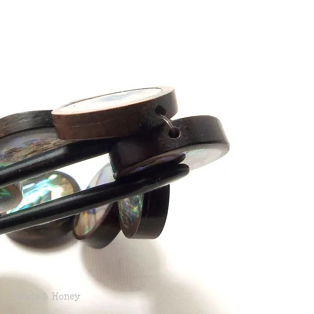 Ebony Wood with Abalone Shell Coin Flat 22mm (10pcs)