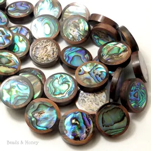 Ebony Wood with Abalone Shell Coin Flat 22mm (10pcs)