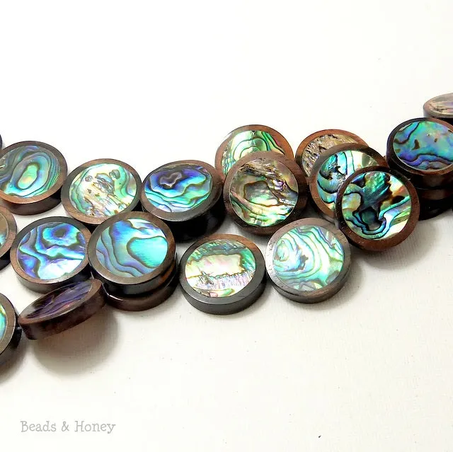 Ebony Wood with Abalone Shell Coin Flat 22mm (10pcs)