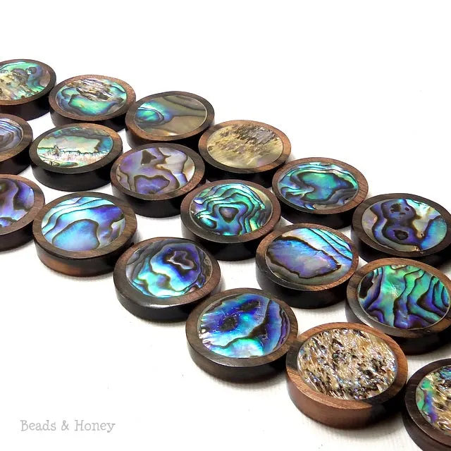 Ebony Wood with Abalone Shell Coin Flat 22mm (10pcs)