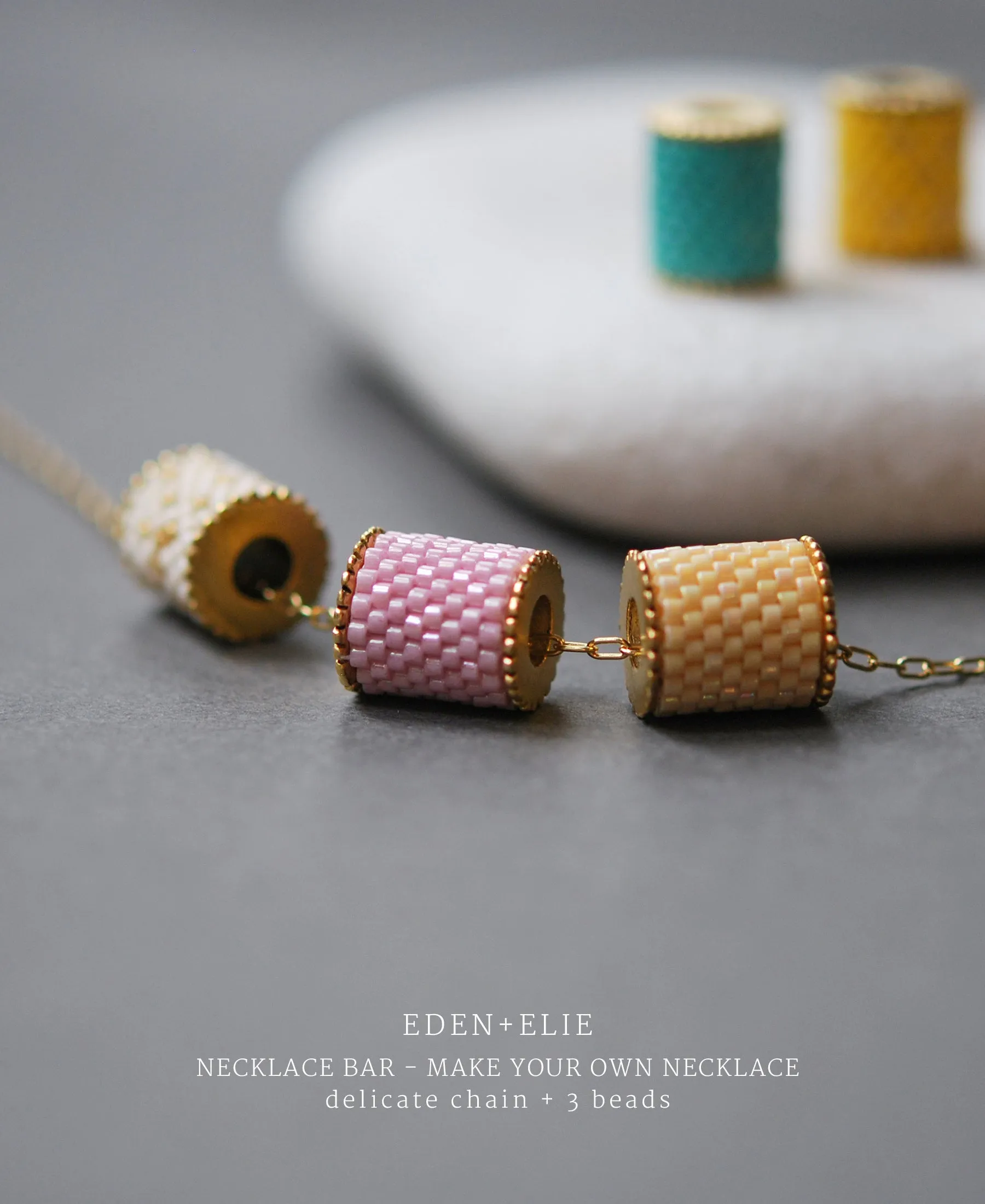 EDEN   ELIE Single bead with chain - Emerald Gold Dots