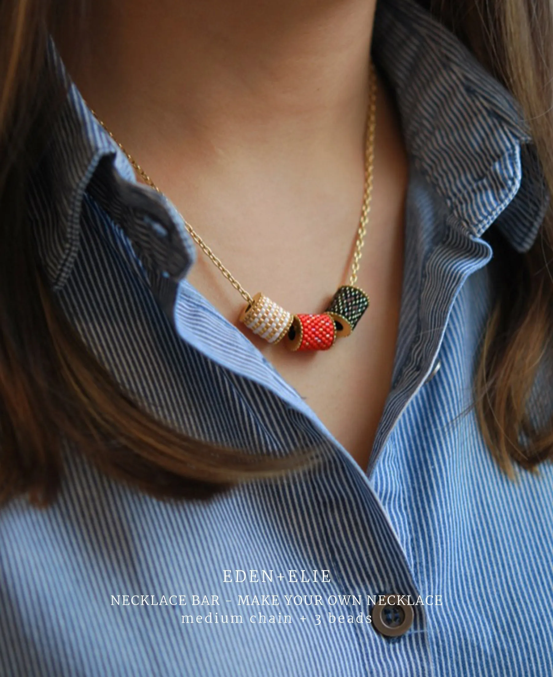 EDEN   ELIE Single bead with chain - Emerald Gold Dots