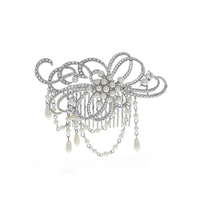 Elise Crystal and Pearl Hair Comb Available in Rose Gold & Silver