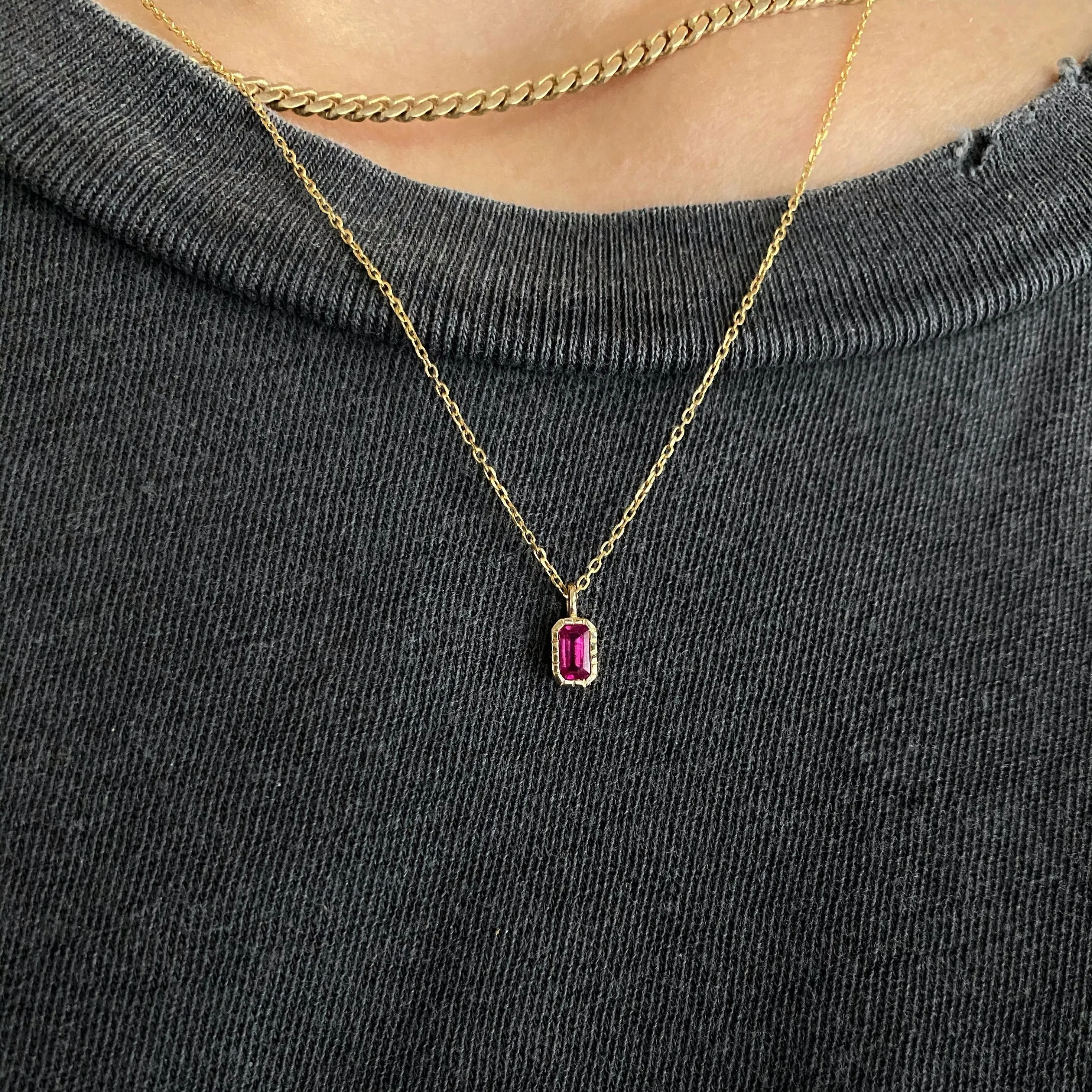 Emerald Cut Ruby Wisp Necklace (ready to ship option)*