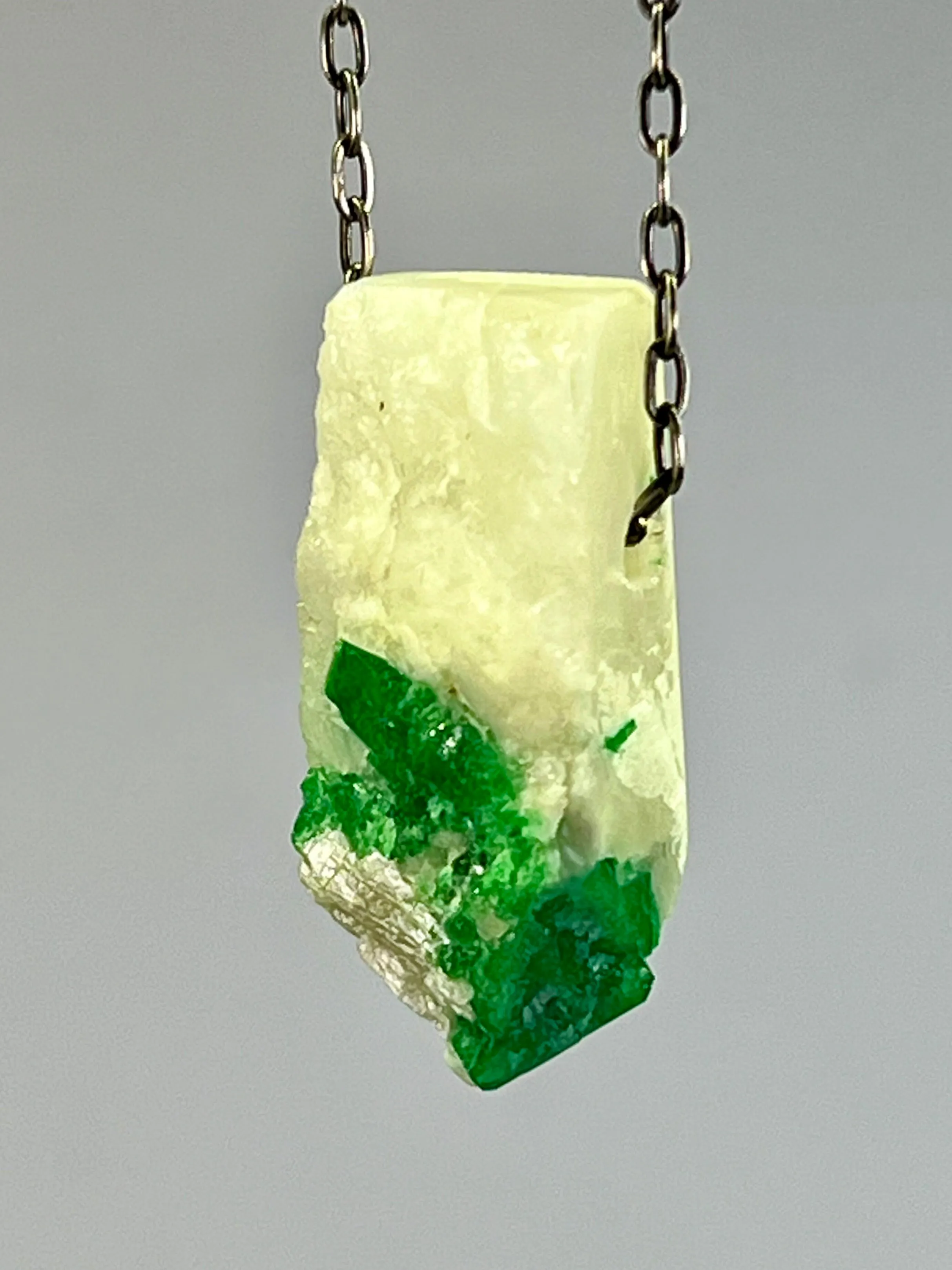 Emerald in White Quartz Crystal Necklace