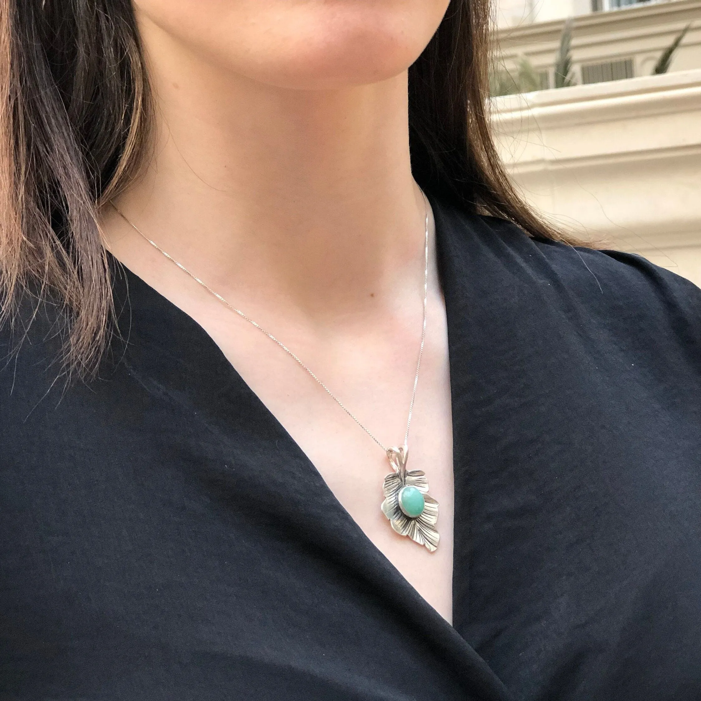 Emerald Leaf Pendant - Real Emerald Necklace - Leaf Statement Necklace
