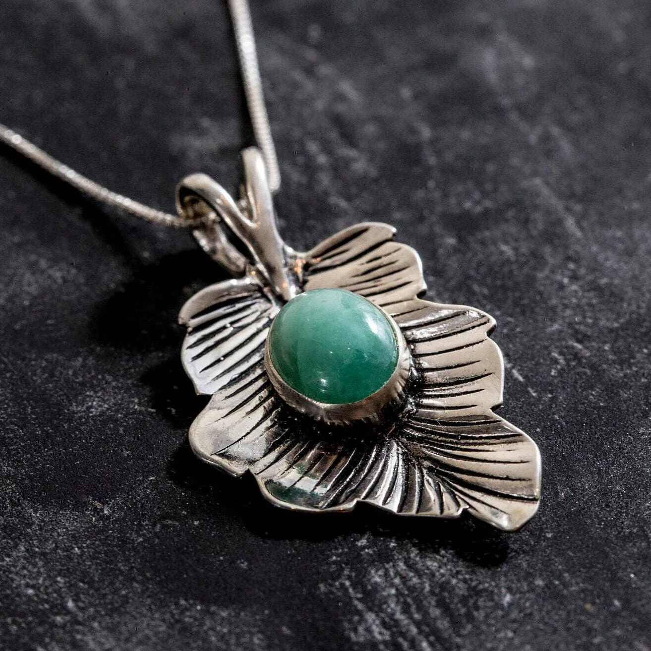 Emerald Leaf Pendant - Real Emerald Necklace - Leaf Statement Necklace