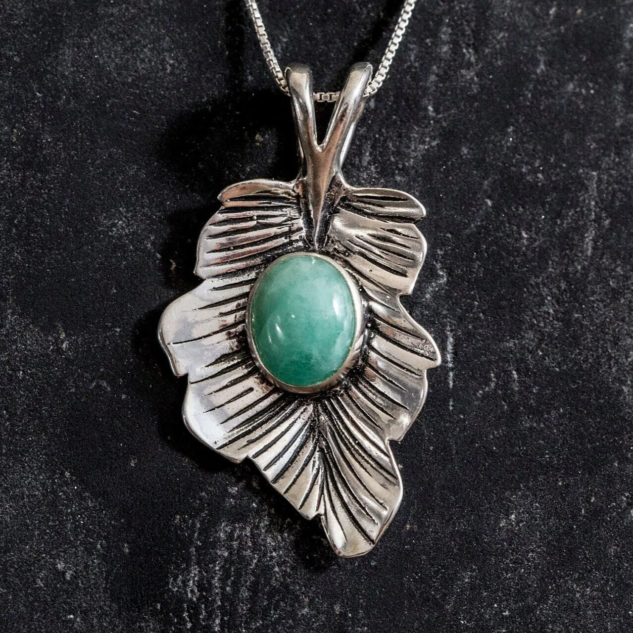 Emerald Leaf Pendant - Real Emerald Necklace - Leaf Statement Necklace