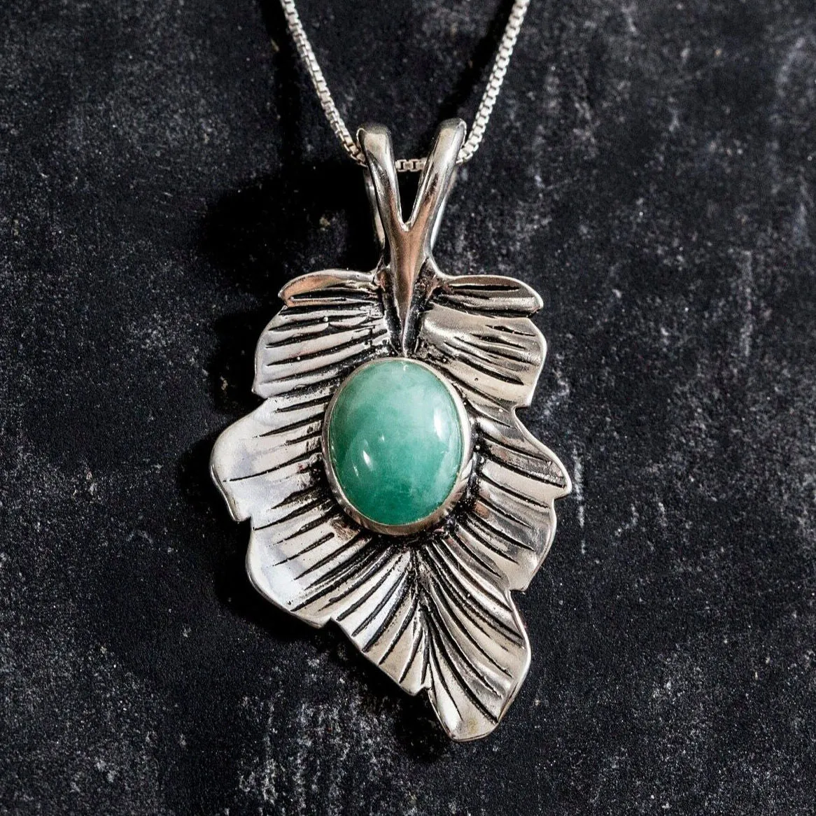 Emerald Leaf Pendant - Real Emerald Necklace - Leaf Statement Necklace