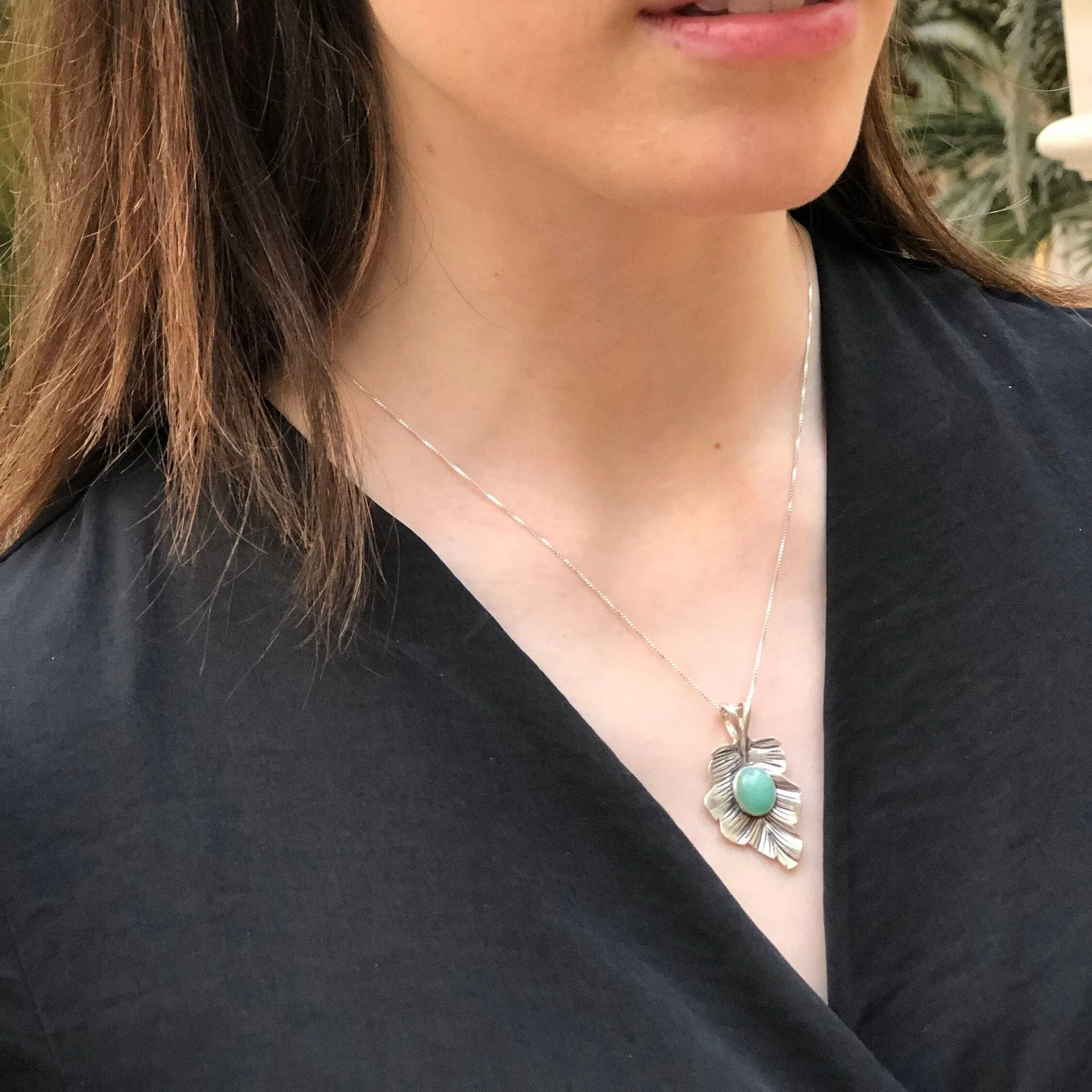 Emerald Leaf Pendant - Real Emerald Necklace - Leaf Statement Necklace