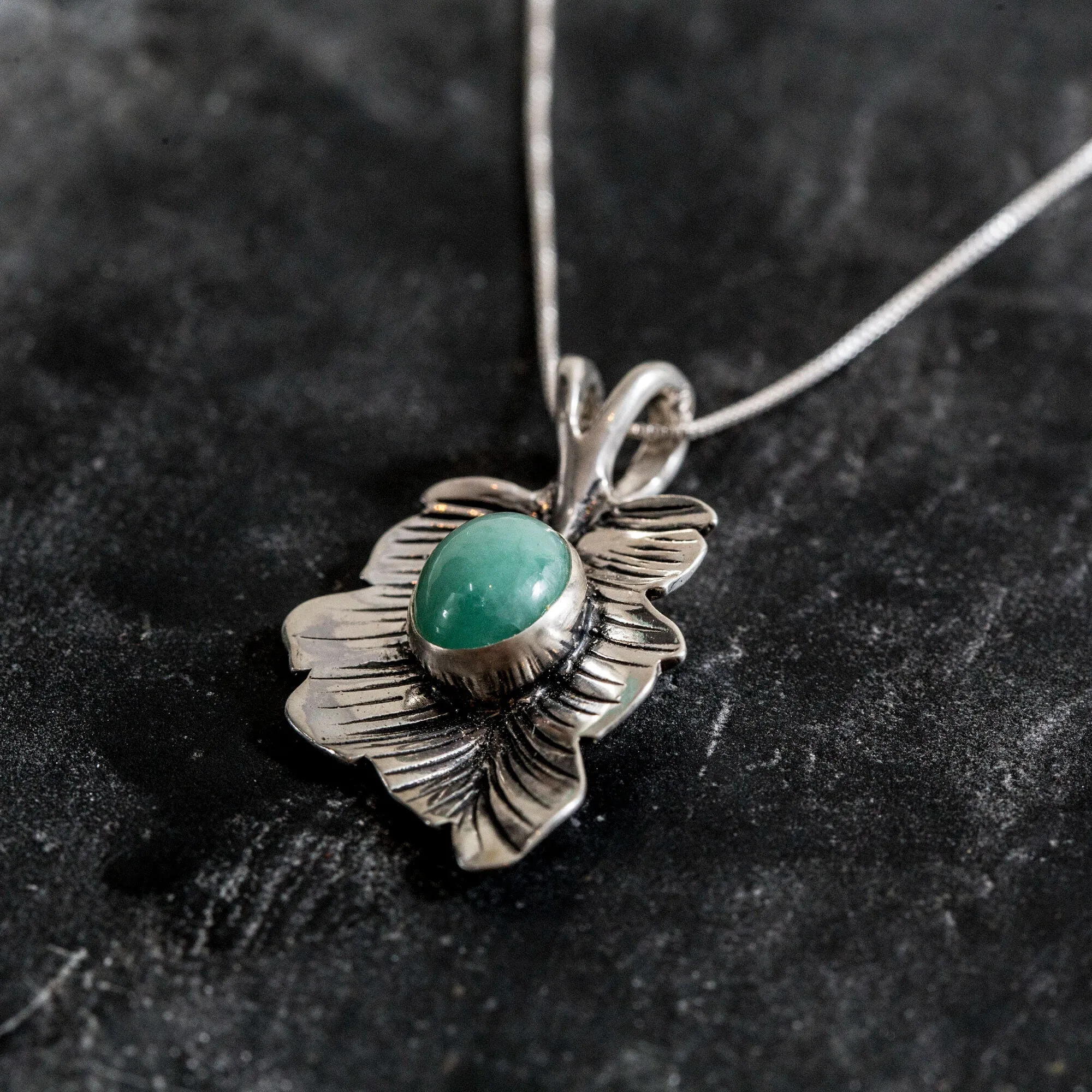 Emerald Leaf Pendant - Real Emerald Necklace - Leaf Statement Necklace