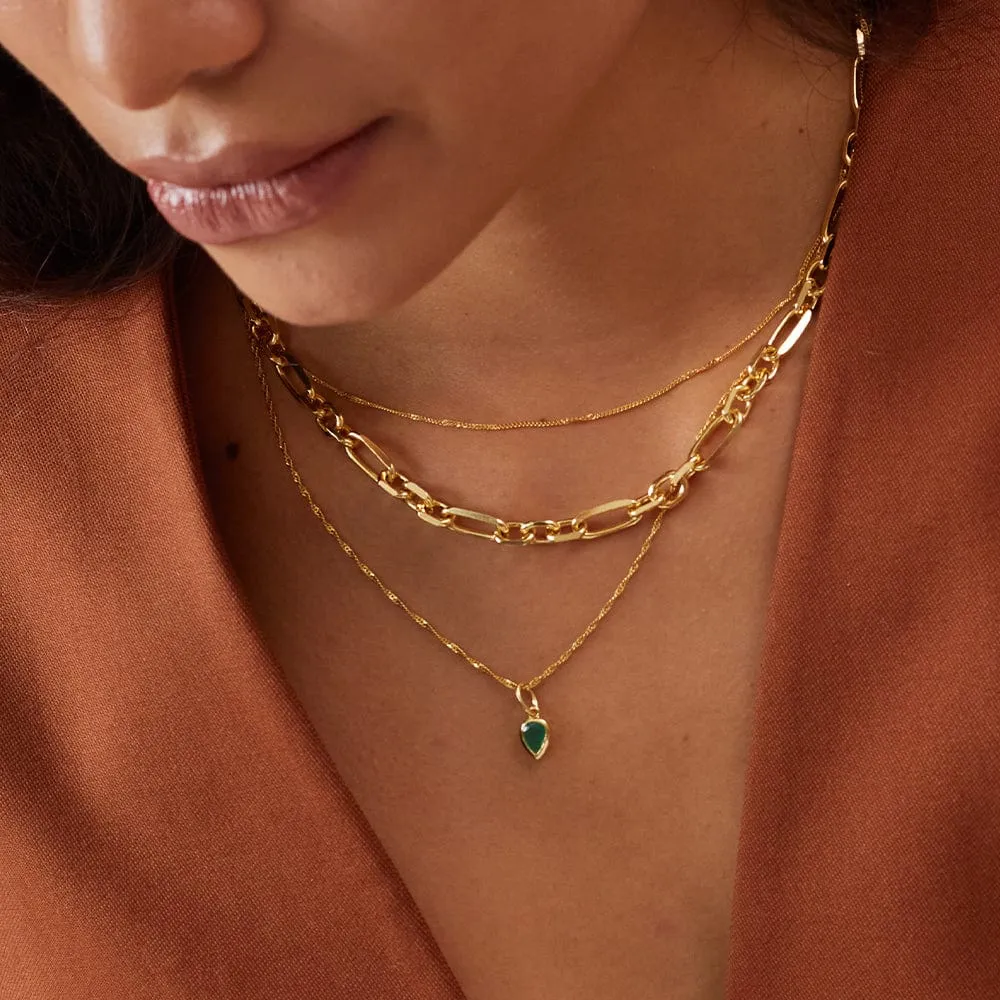 Emerald May Birthstone Charm Necklace 18ct Gold Plate