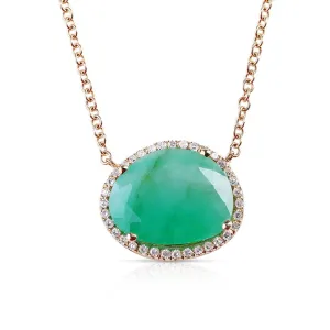 EMERALD PENDANT NECKLACE WITH DIAMOND SURROUND