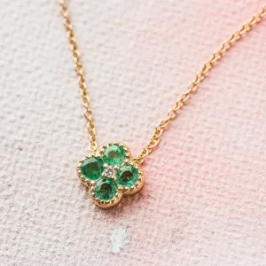 Emerald Quatrefoil Necklace with Diamond in 14k Gold