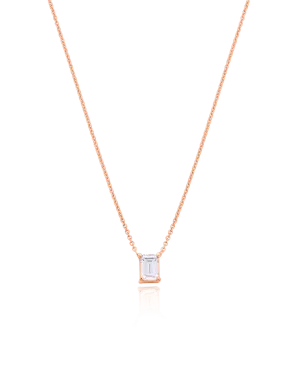 Emerald Solitaire Diamond Necklace - 14K Rose Gold