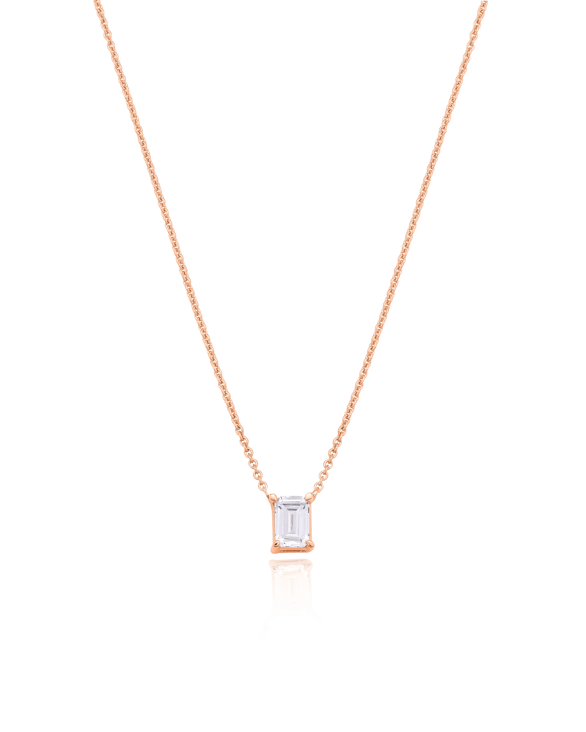 Emerald Solitaire Diamond Necklace - 14K Rose Gold