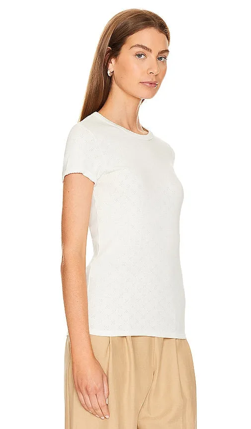 Enza Costa Scallop Edge Pointelle Cap Sleeve Tee in White