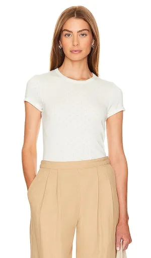 Enza Costa Scallop Edge Pointelle Cap Sleeve Tee in White