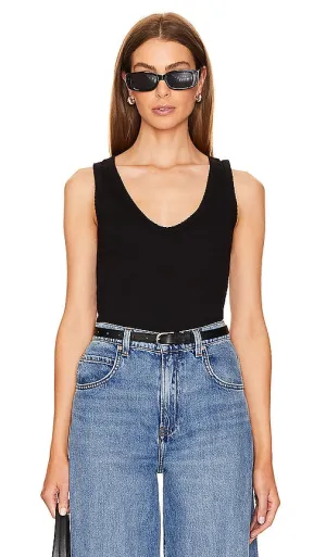 Enza Costa Scallop Edge Pointelle Tank in Black