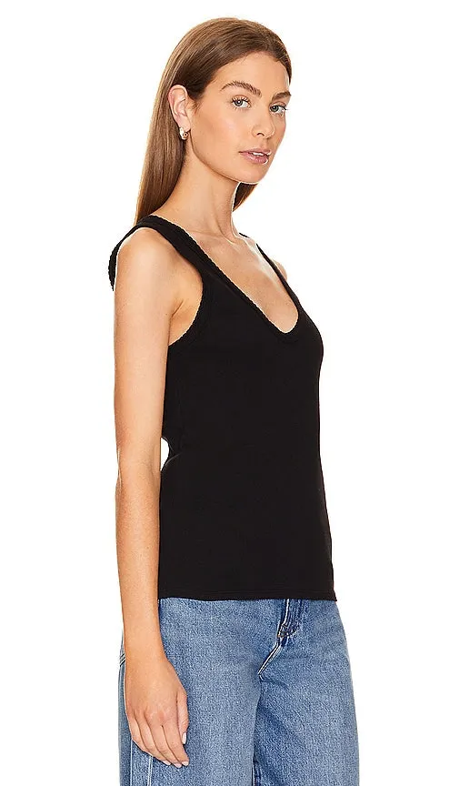 Enza Costa Scallop Edge Pointelle Tank in Black