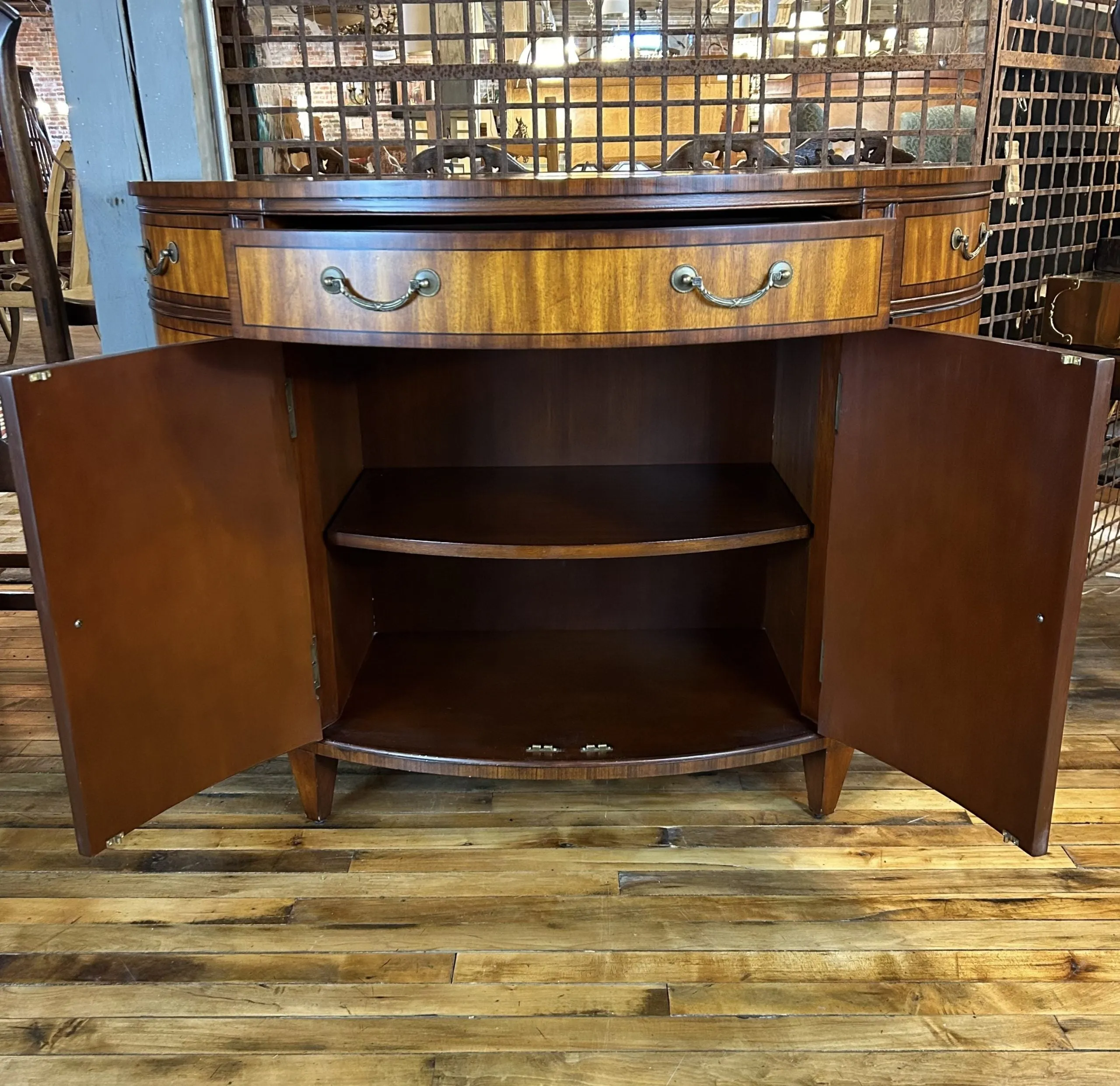 Ethan Allen Regency Inlaid Mahogany Demilune Sideboard or Bar Cabinet