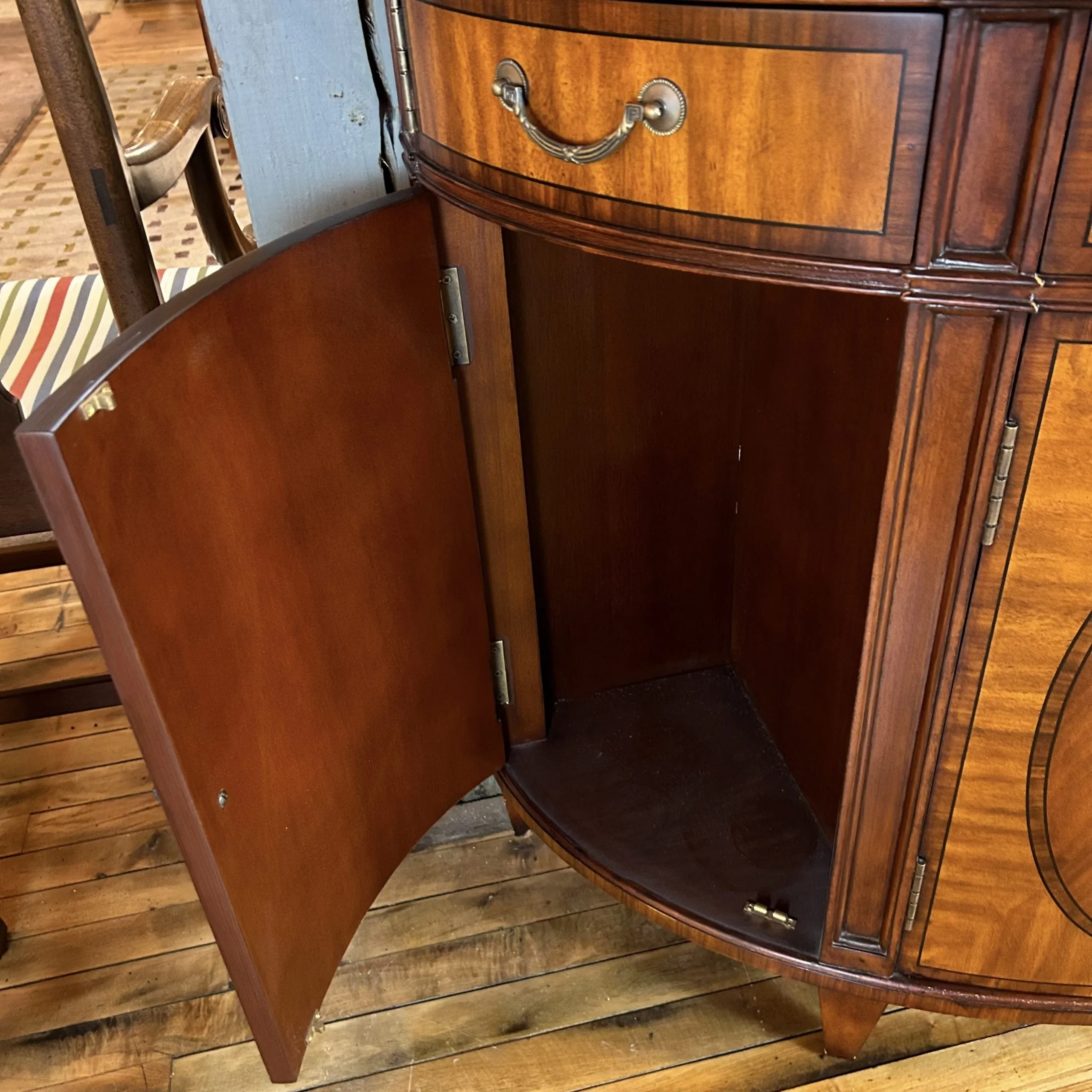 Ethan Allen Regency Inlaid Mahogany Demilune Sideboard or Bar Cabinet