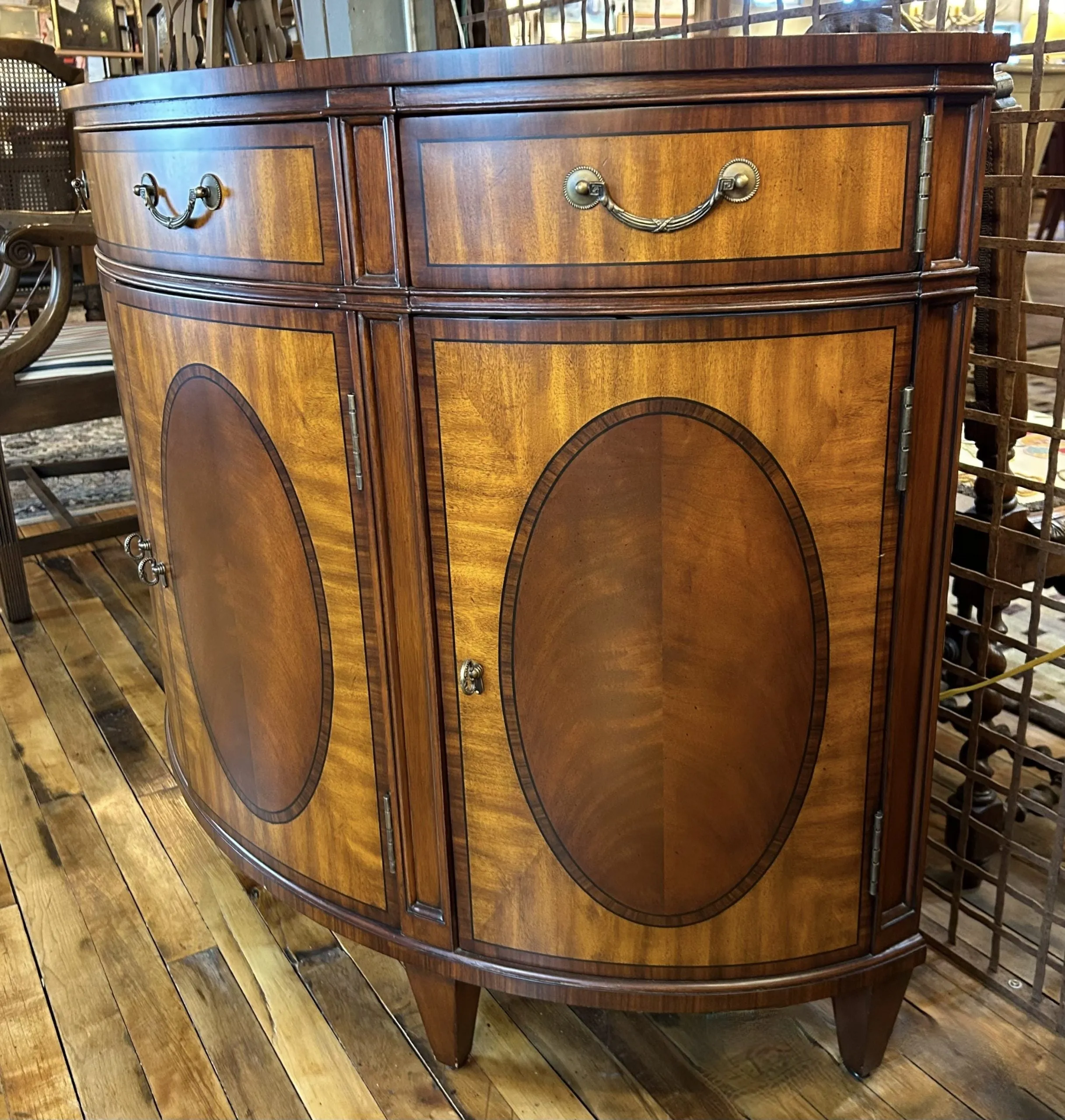 Ethan Allen Regency Inlaid Mahogany Demilune Sideboard or Bar Cabinet