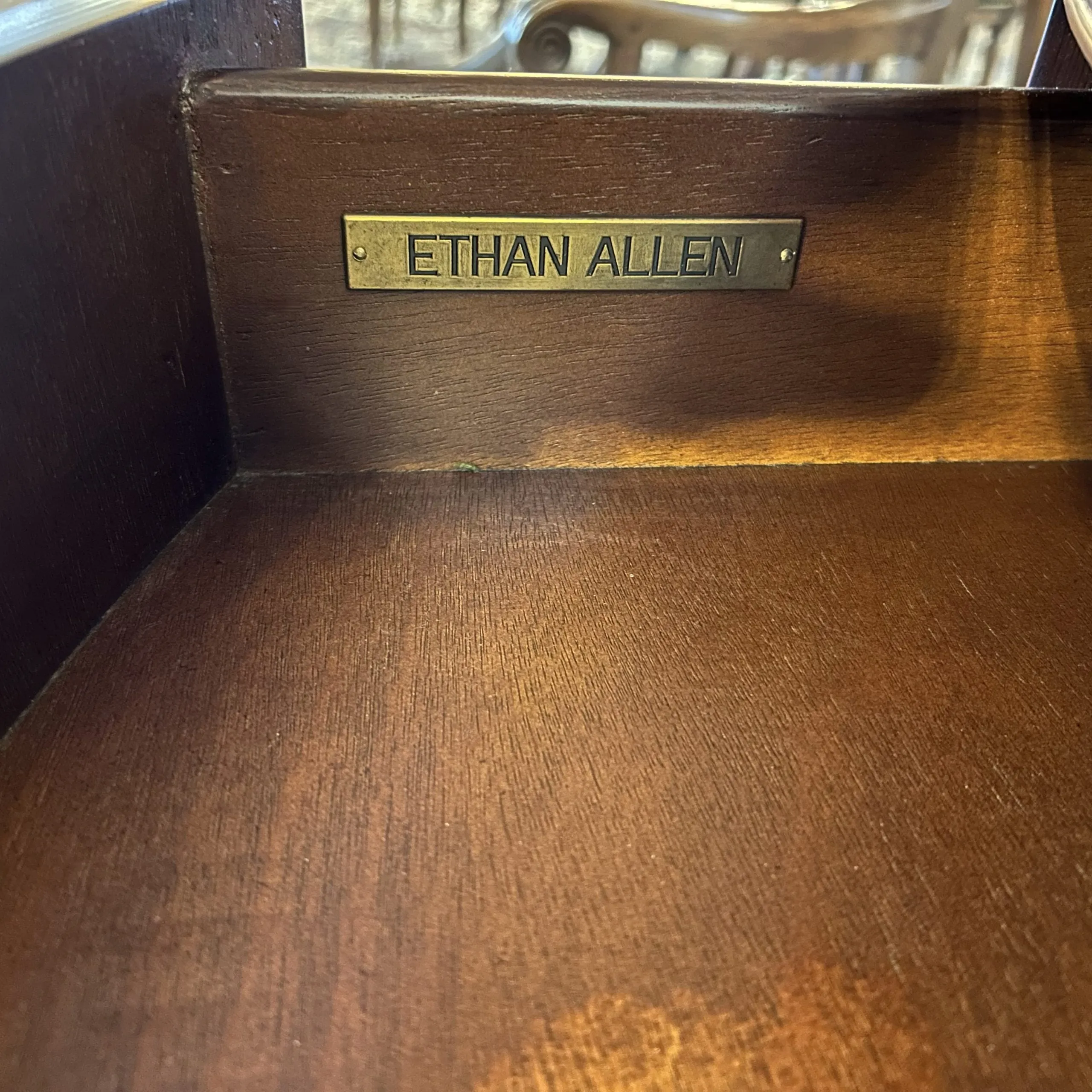 Ethan Allen Regency Inlaid Mahogany Demilune Sideboard or Bar Cabinet