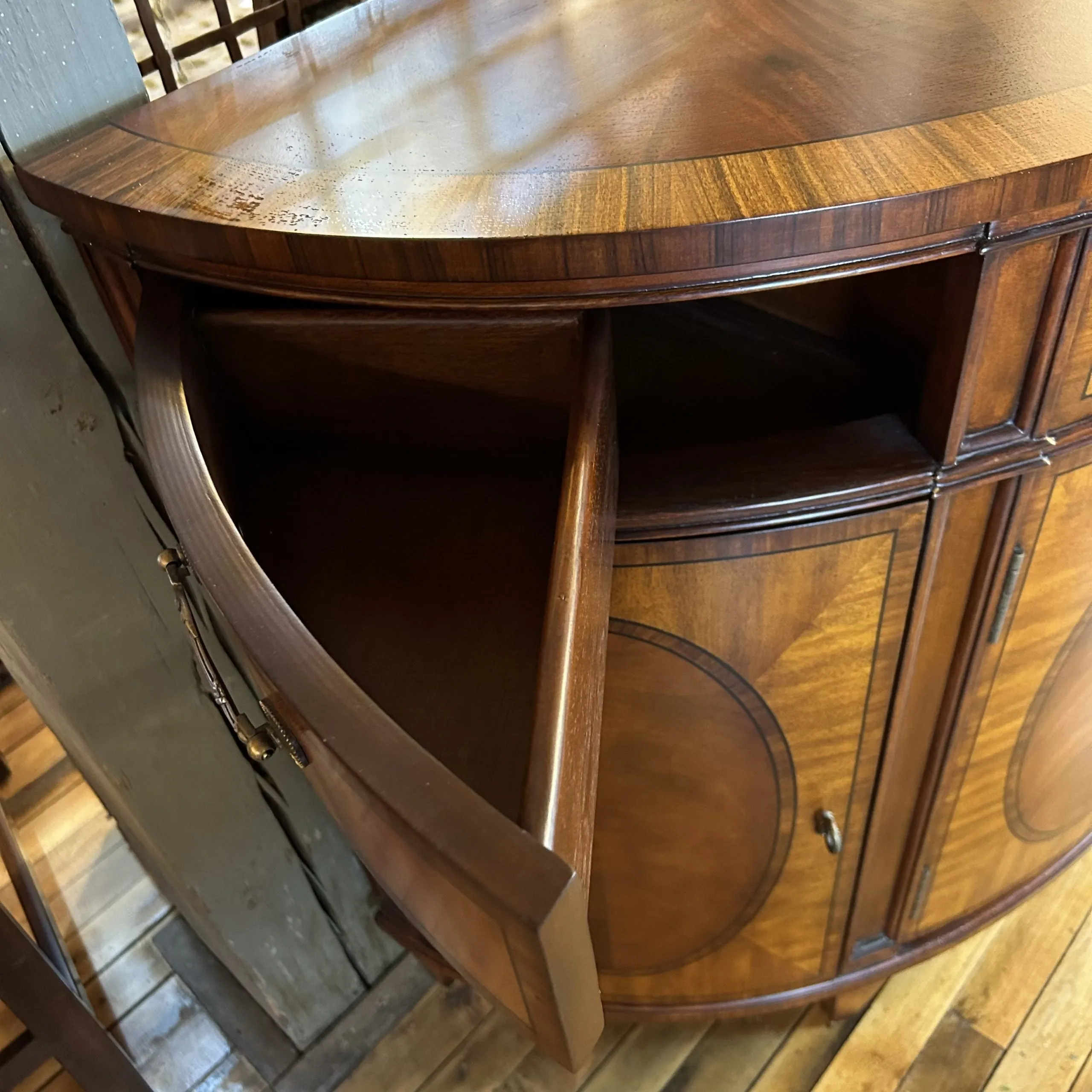 Ethan Allen Regency Inlaid Mahogany Demilune Sideboard or Bar Cabinet