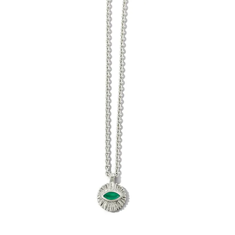 Evil Eye Amulet, Green Onyx, Silver