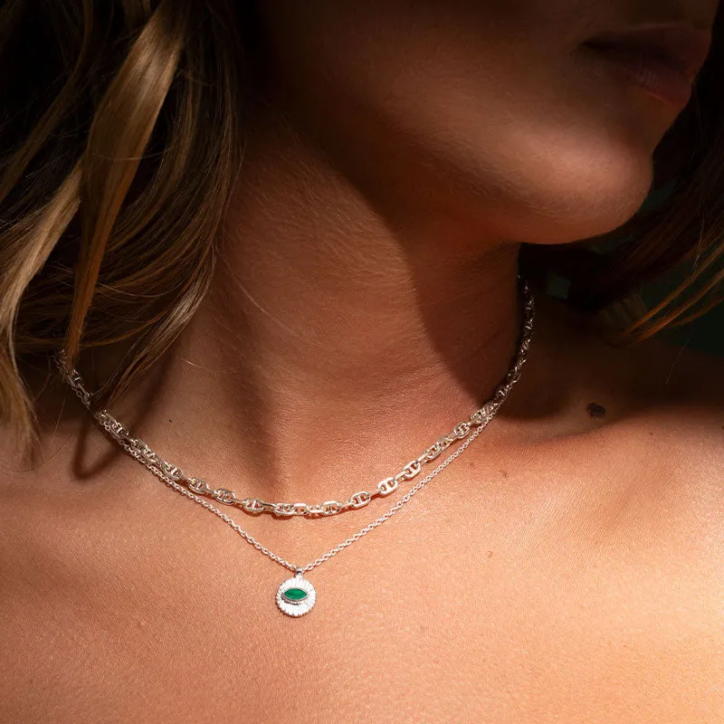 Evil Eye Amulet, Green Onyx, Silver