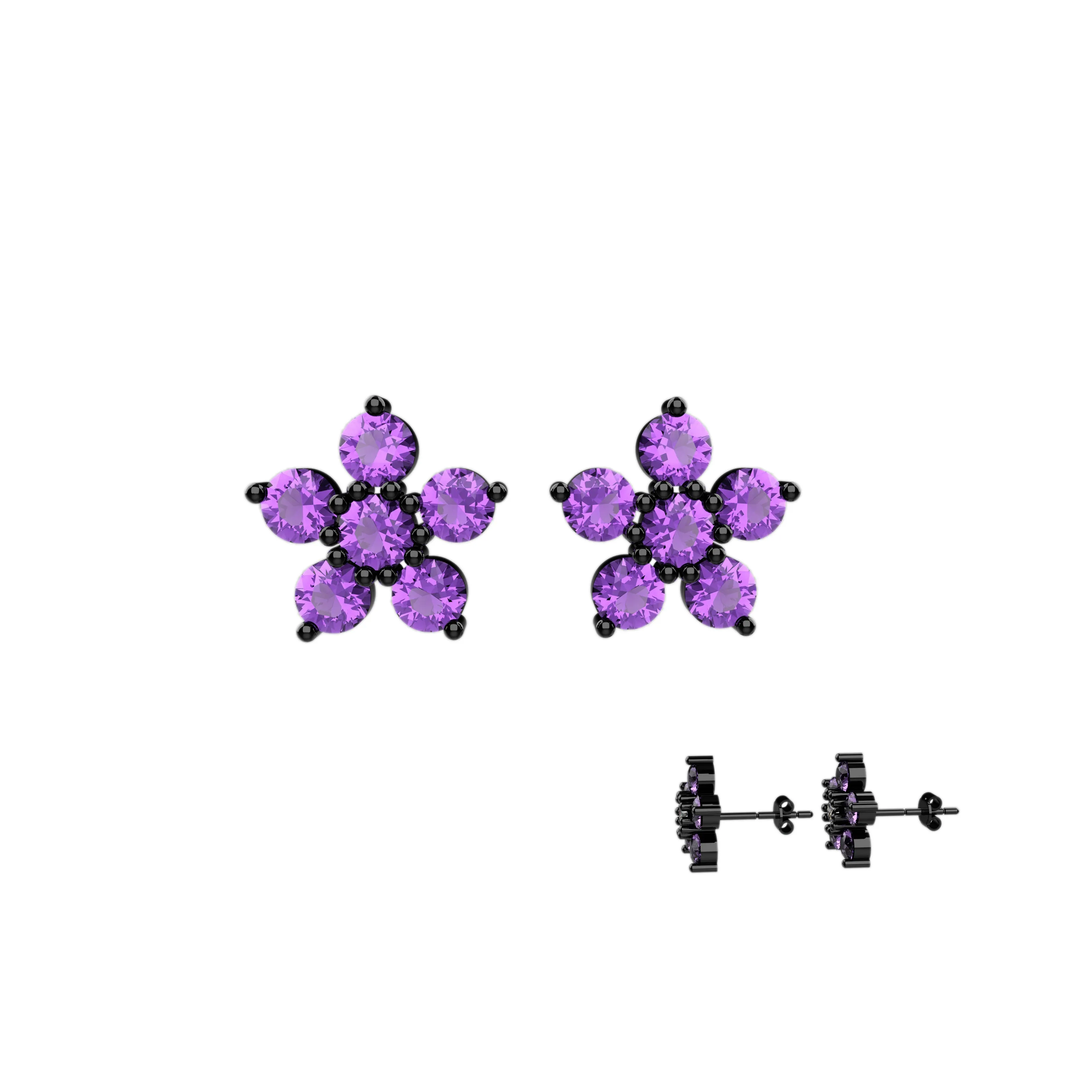 Flower Ear Stud In Amethyst Gemstone